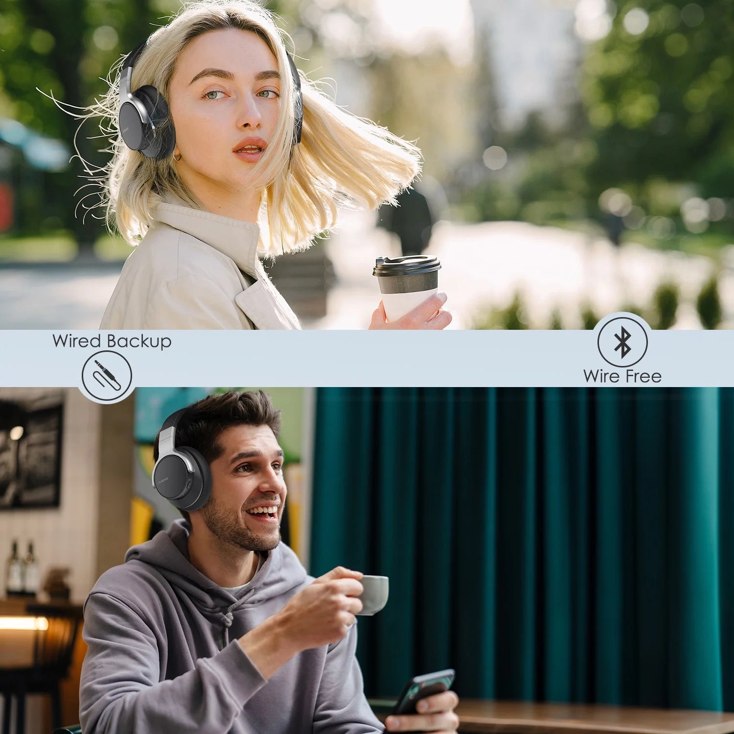 Black Active Noise Cancelling Wireless Over Ear Headphones with Mic E938