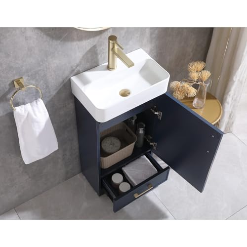 Blue 1 Door 1 Drawer Bathroom Vanity with Sink N396