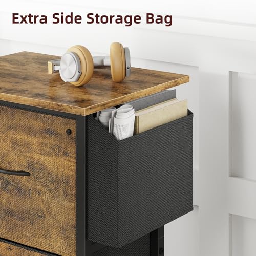 Rustic Brown Mobile File Cabinet with 2 Fabric File Drawer N411