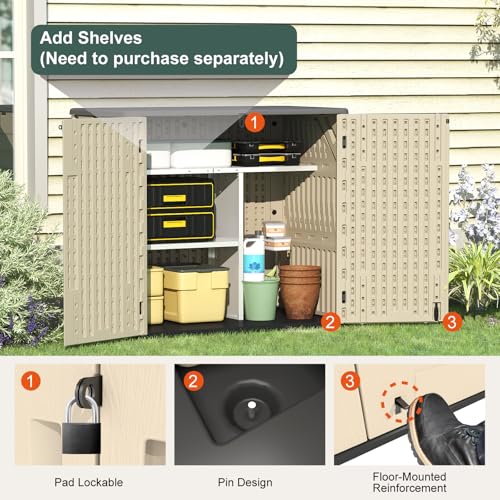 60 Cu.Ft Vertical Outdoor Storage Shed, Resin, Khaki V724