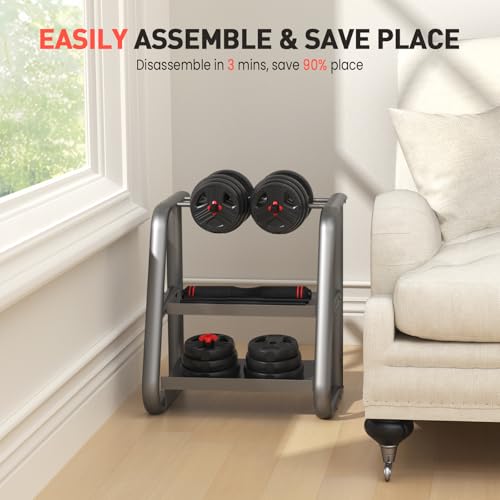 Adjustable Dumbbells, 20/30/40/55/60/70/80/90lbs Free Weights Convertible 2 in 1 Set R747
