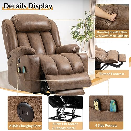 Large Electric Power Lift Recliner Chair with Extended Footrest Brown I377