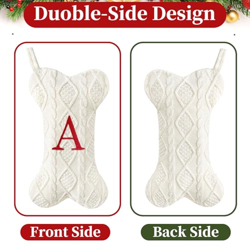 White Large Knit Dog Christmas Stocking with Initials K539146