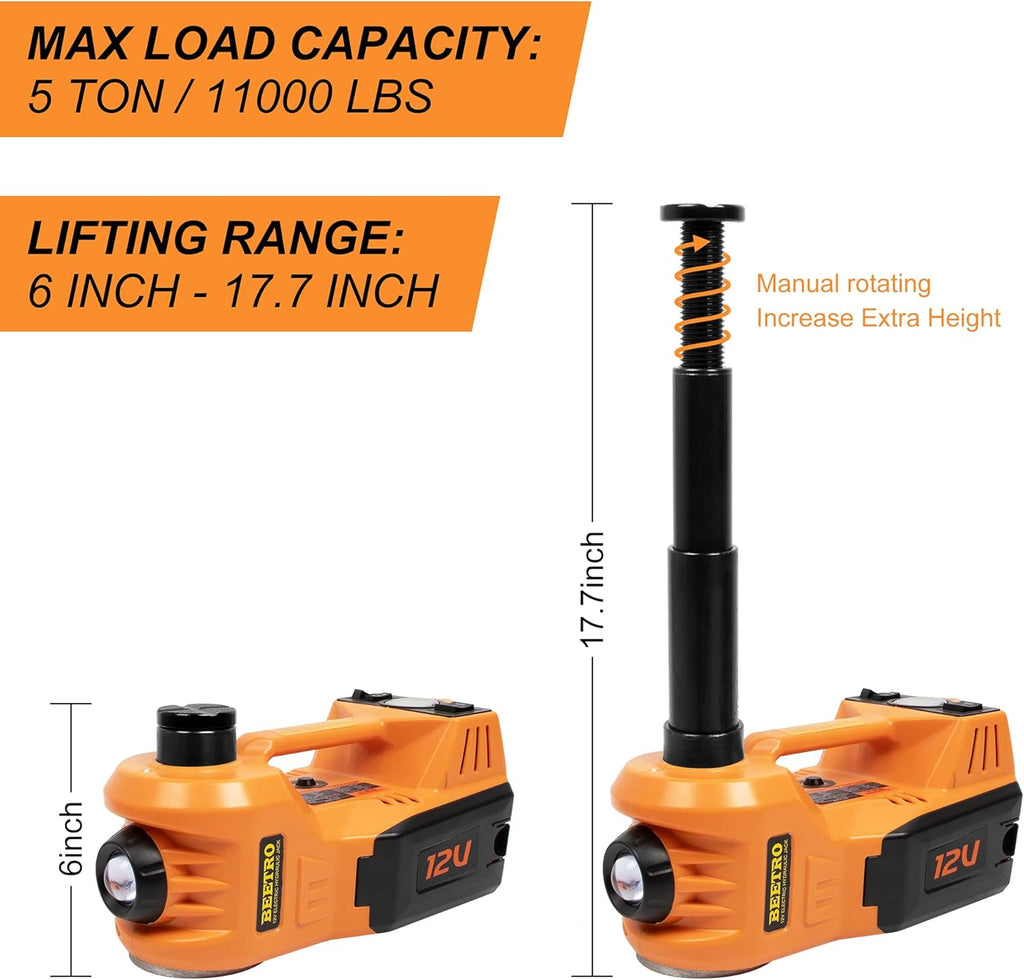 3 in 1 Electric Hydraulic Car Jack with Tire Inflator Pump, 5T (11000 lbs), DC 12V, Lifting Range 6-17.7 inch R5819