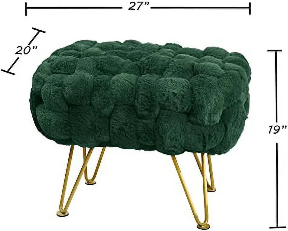Pink Soft Faux Ottoman Fuzzy Bench Seat 27"x20"x19" Sturdy Accent Coffee Table Fluffy Shoe Stool with Golden Legs H35530