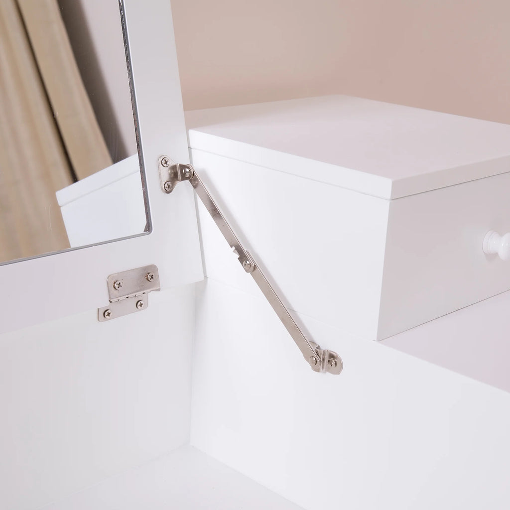 White Wooden Vanity Desk with Flip-top Mirror L457