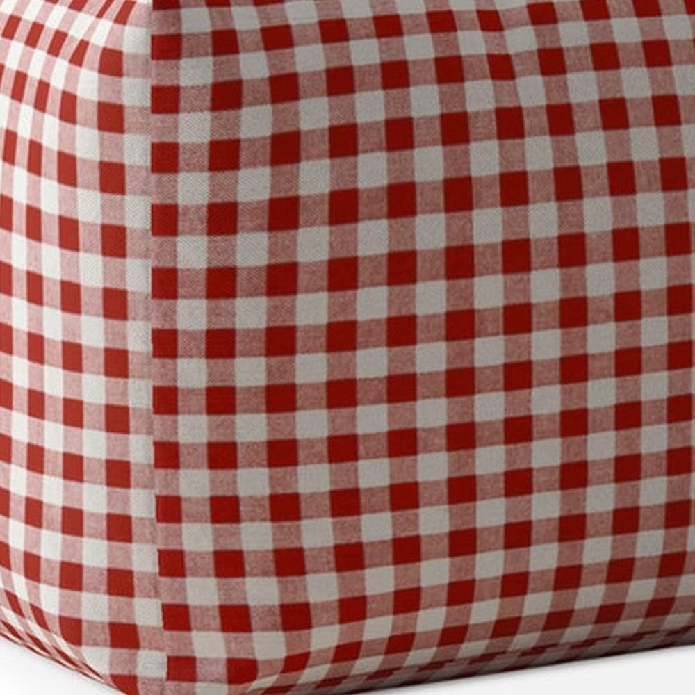 Red and White Cotton Gingham Pouf Ottoman S6505