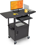 Black Height Adjustable Utility Cart with Locking Cabinet and Drop Leaves V789