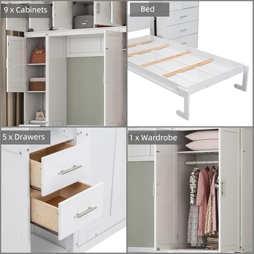Full Size Wood Murphy Bed with Storage Shelves I58986