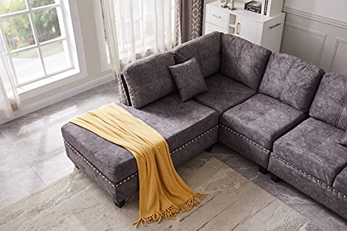 Oversized Upholstered U-Shape Chaise Lounge Modular Sectional Sofa Couch Light Grey V49612