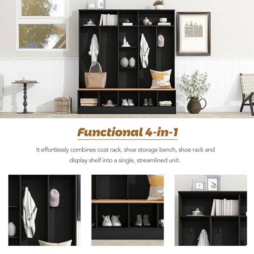 White Hall Tree with Shoe Storage Bench and Coat Rack L4162