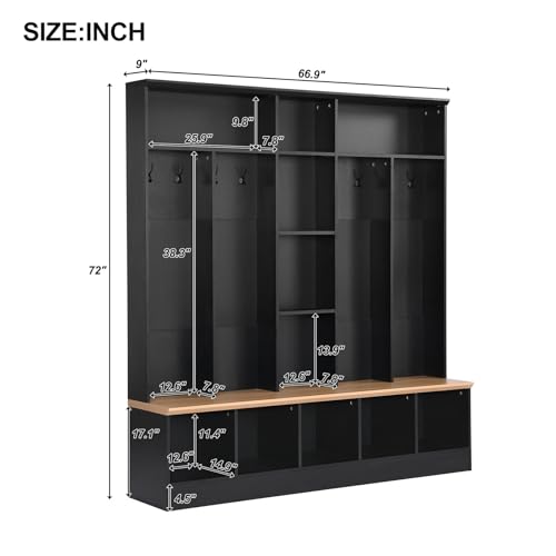 White Hall Tree with Shoe Storage Bench and Coat Rack L4162
