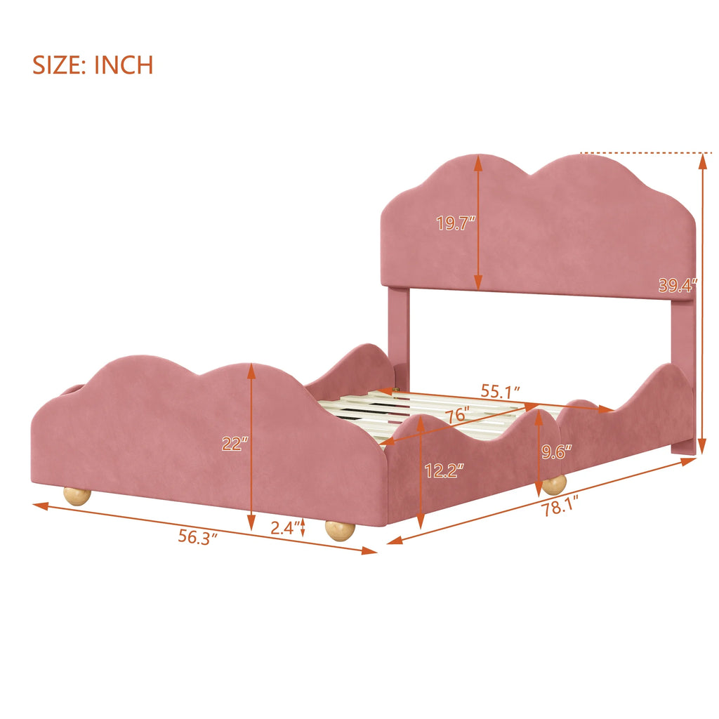 Dark Pink Upholstered Full Size Platform Bed Frame with Headboard P282288