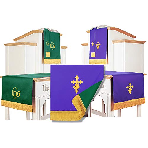 Set of 3 Reversible Parament Set Red White with Embroidered Gold Latin Cross F50006