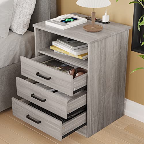 Grey Nightstands Set of 2 with Drawers Y504
