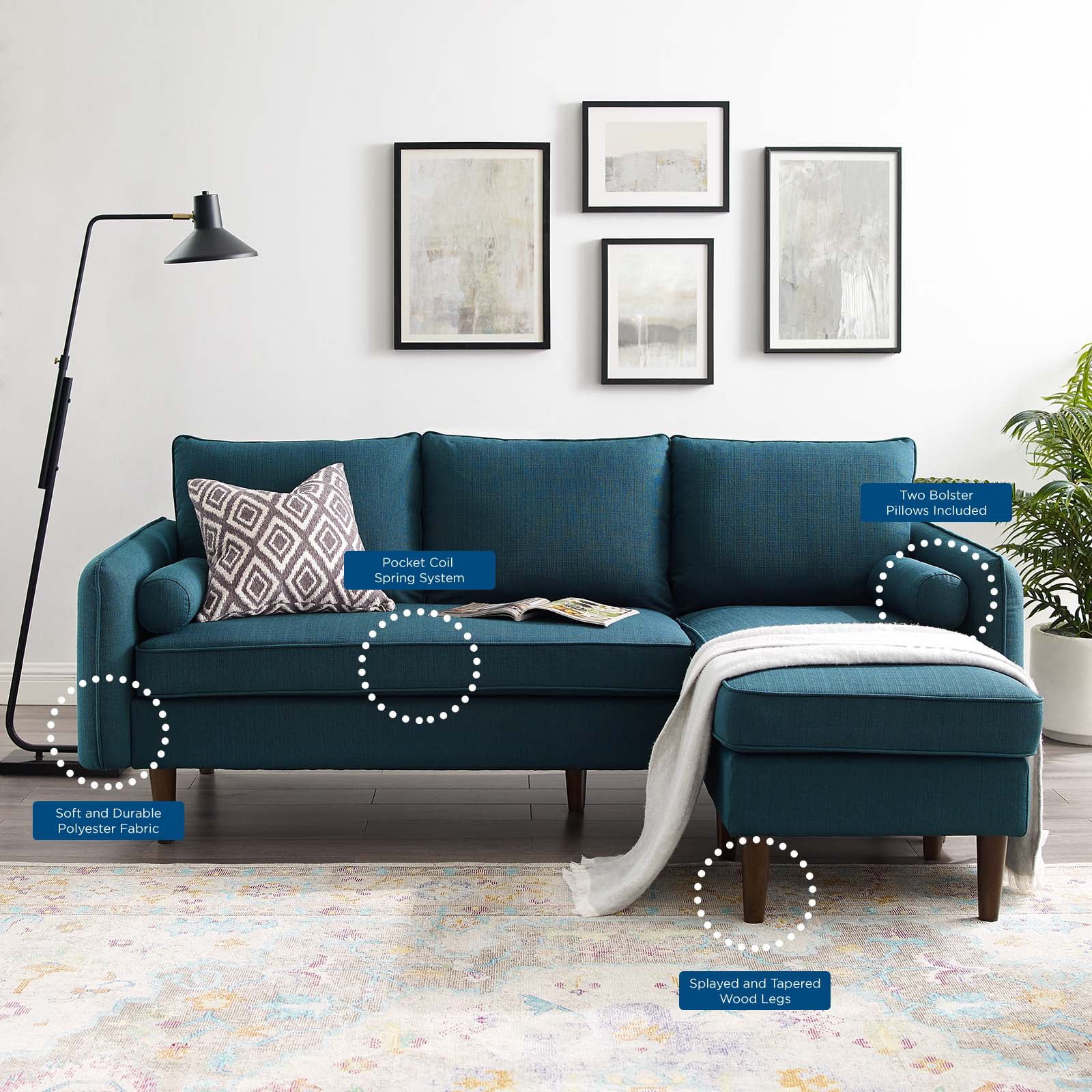 Navy Blue Fabric Sectional Sofa Set E296537