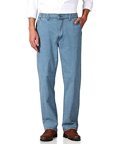 Mens Elastic Waist Jeans Relaxed Fit with Zipper and Button E28031