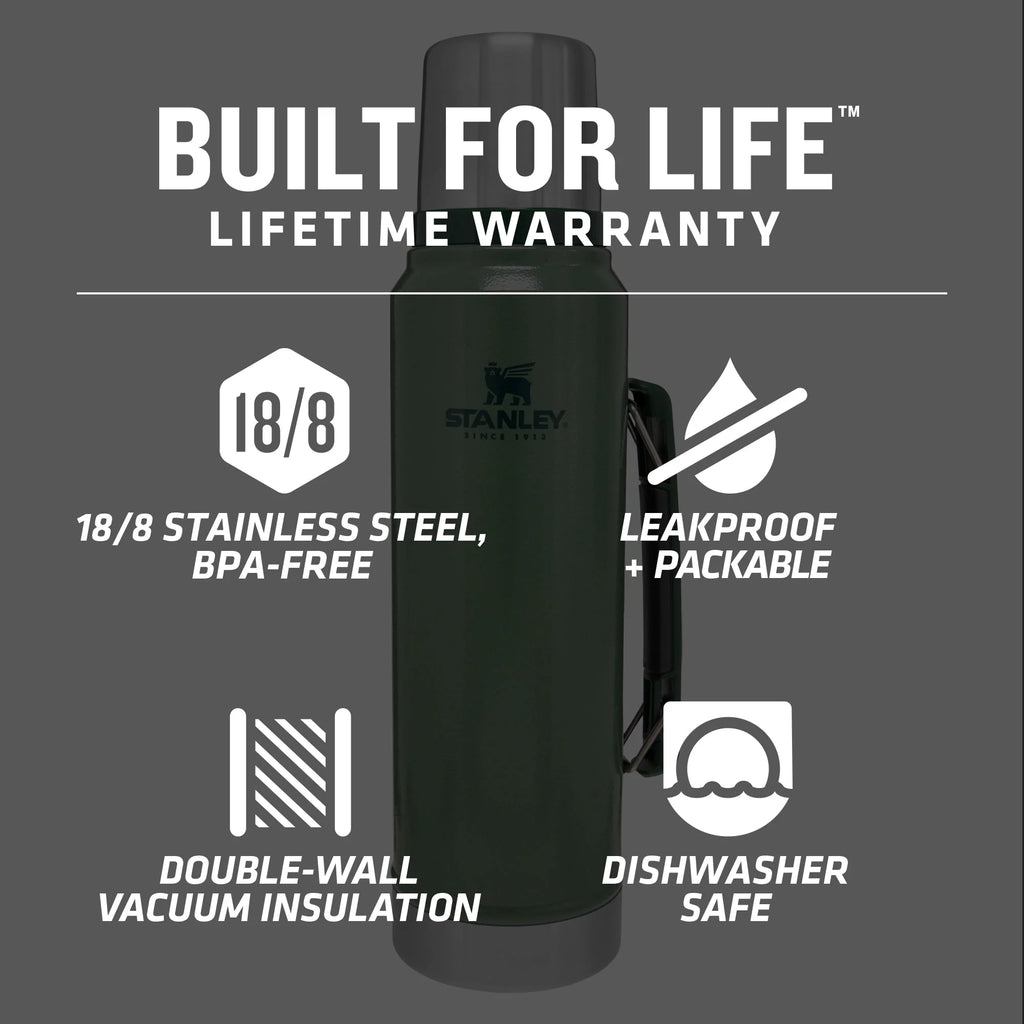 Classic Stainless Steel Vacuum Insulated Thermos Bottle, 1.1 qt G483
