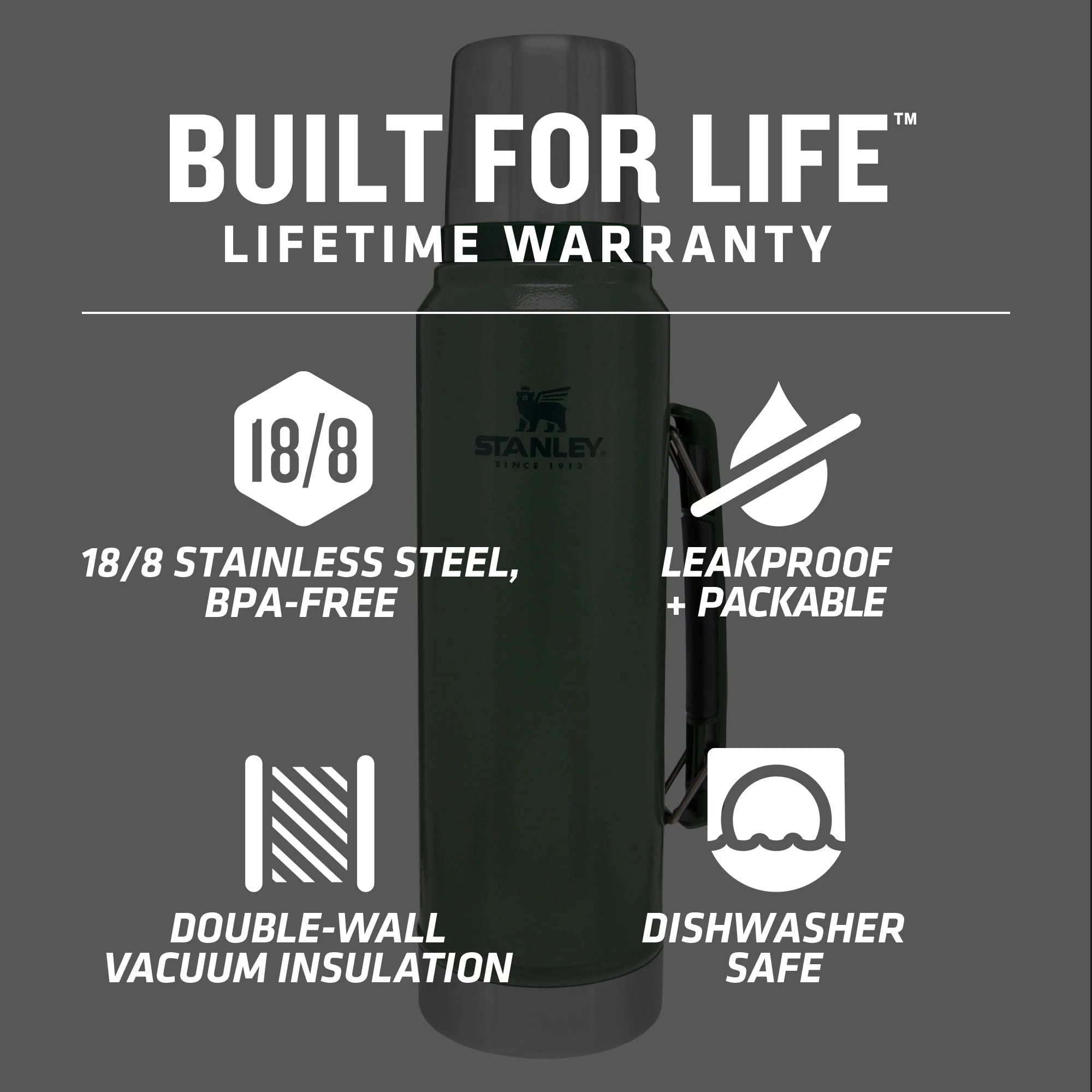Classic Stainless Steel Vacuum Insulated Thermos Bottle, 1.1 qt G483