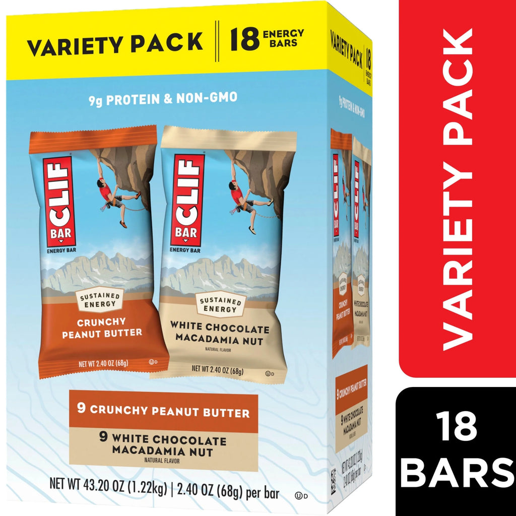 Crunchy Peanut Butter and White Chocolate Macadamia Nut Flavor Energy Bars, 2.4 oz (18 Count) E22077