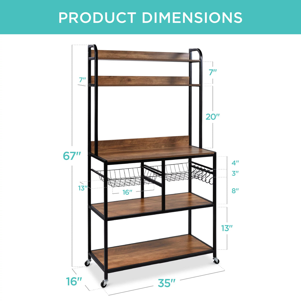 Brown Black Counter-Height Baker's Rack with Locking Wheels R31618
