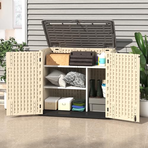 60 Cu.Ft Vertical Outdoor Storage Shed, Resin, Khaki V724