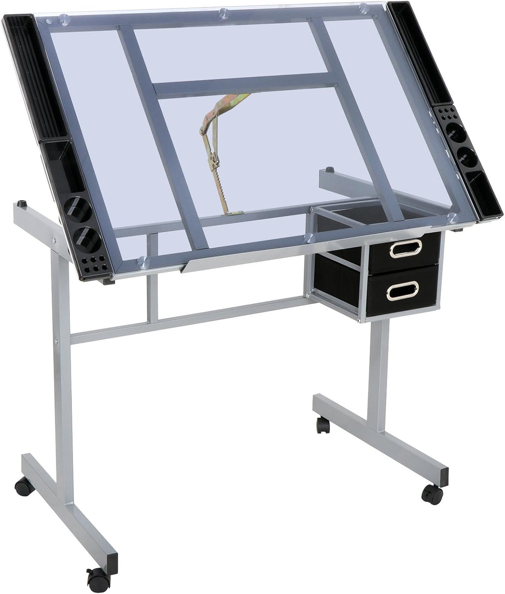 Height Adjustable Drafting Table with Storage Drawers and Wheels G800