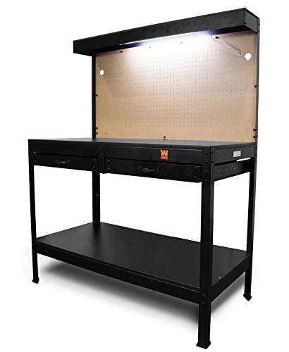 48-Inch Black Workbench with Power Outlets and Light P3498