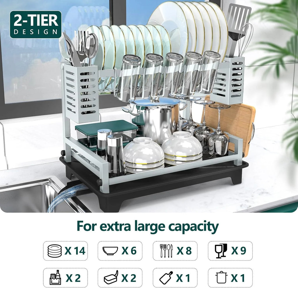 2 Tier Stainless Steel Dish Drying Rack with Drainboard S792201