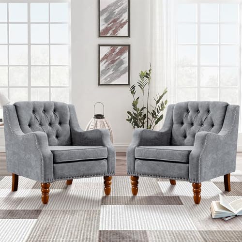 Beige Set of 2 Upholstered Wingback Armchair S466