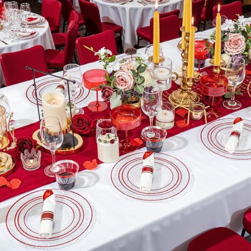 350PCS Clear Plastic Plates with Gold Trim Disposable Dinnerware Set S927728