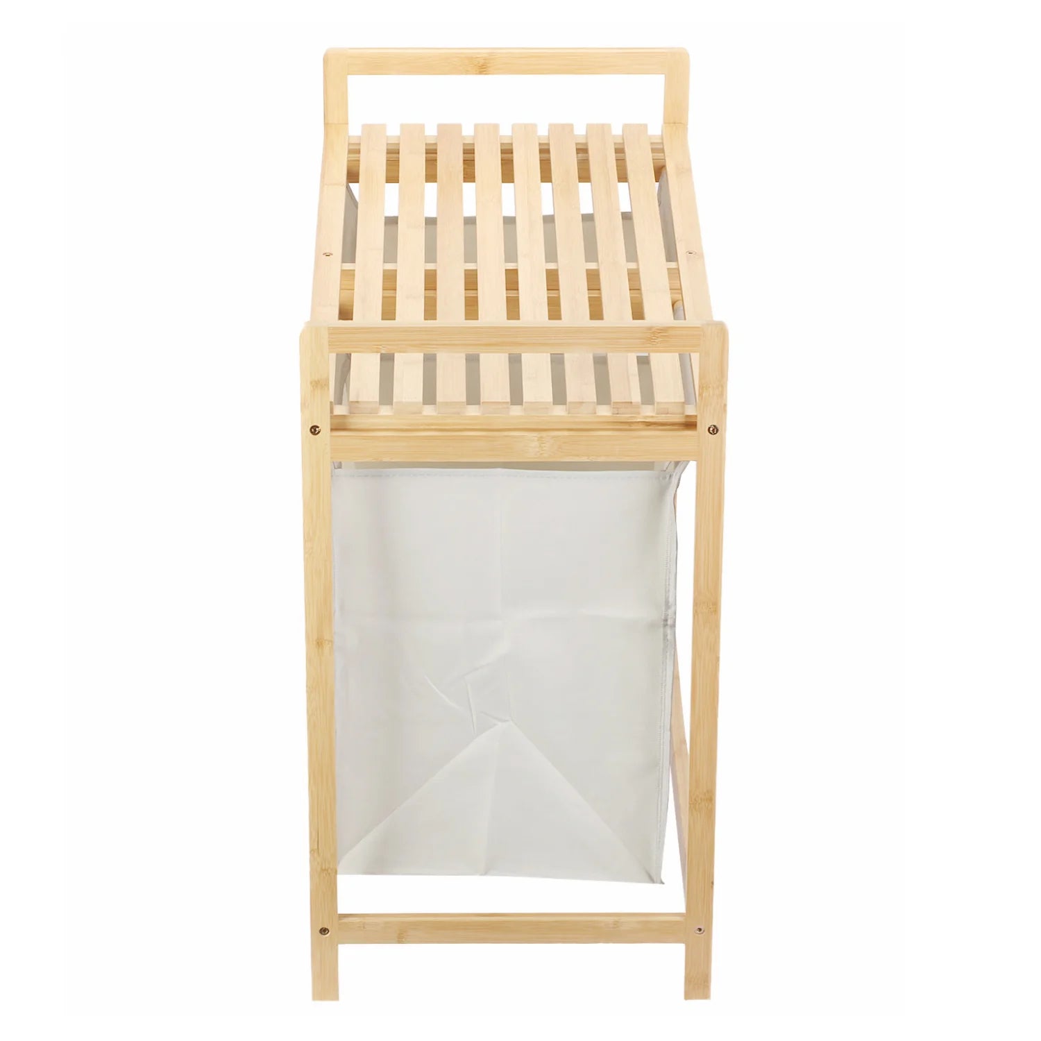 Freestanding Bamboo Laundry Basket with Shelf and Removable Bags U937993