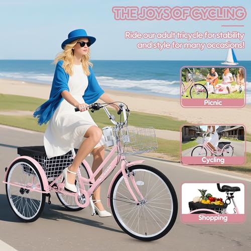 26 Inch 7 Speed Adult Tricycle with Backrest and Baskets A990941