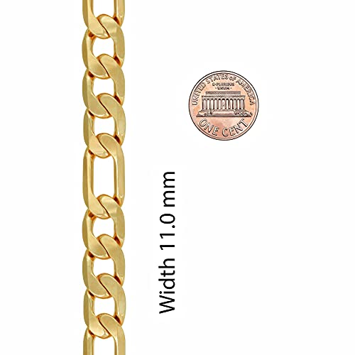11mm Beveled Figaro Chain Bracelet 24k Real Gold Plated Z17043