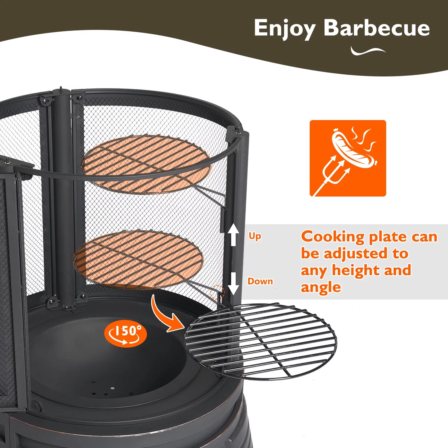 Black Pagoda 2 in 1 Fire Pit with Removable Grill L234