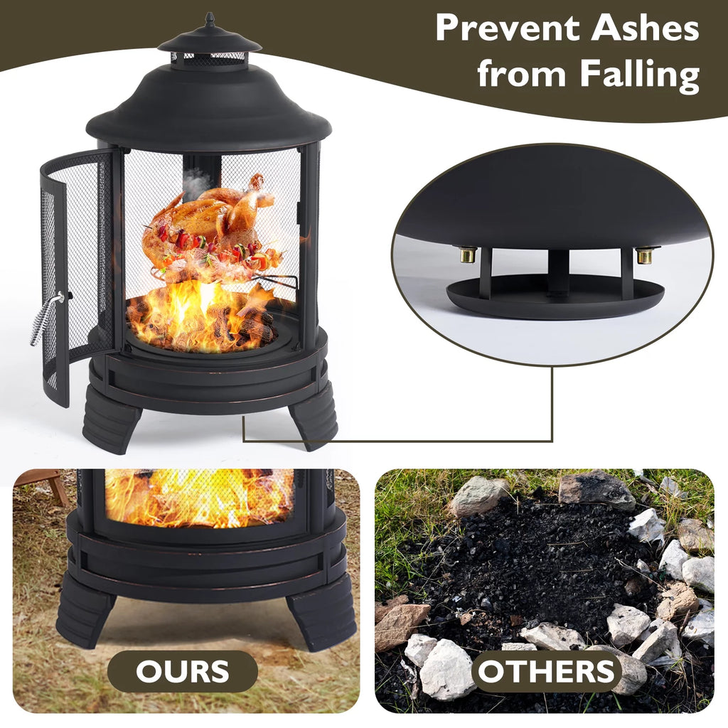 Black Pagoda 2 in 1 Fire Pit with Removable Grill L234
