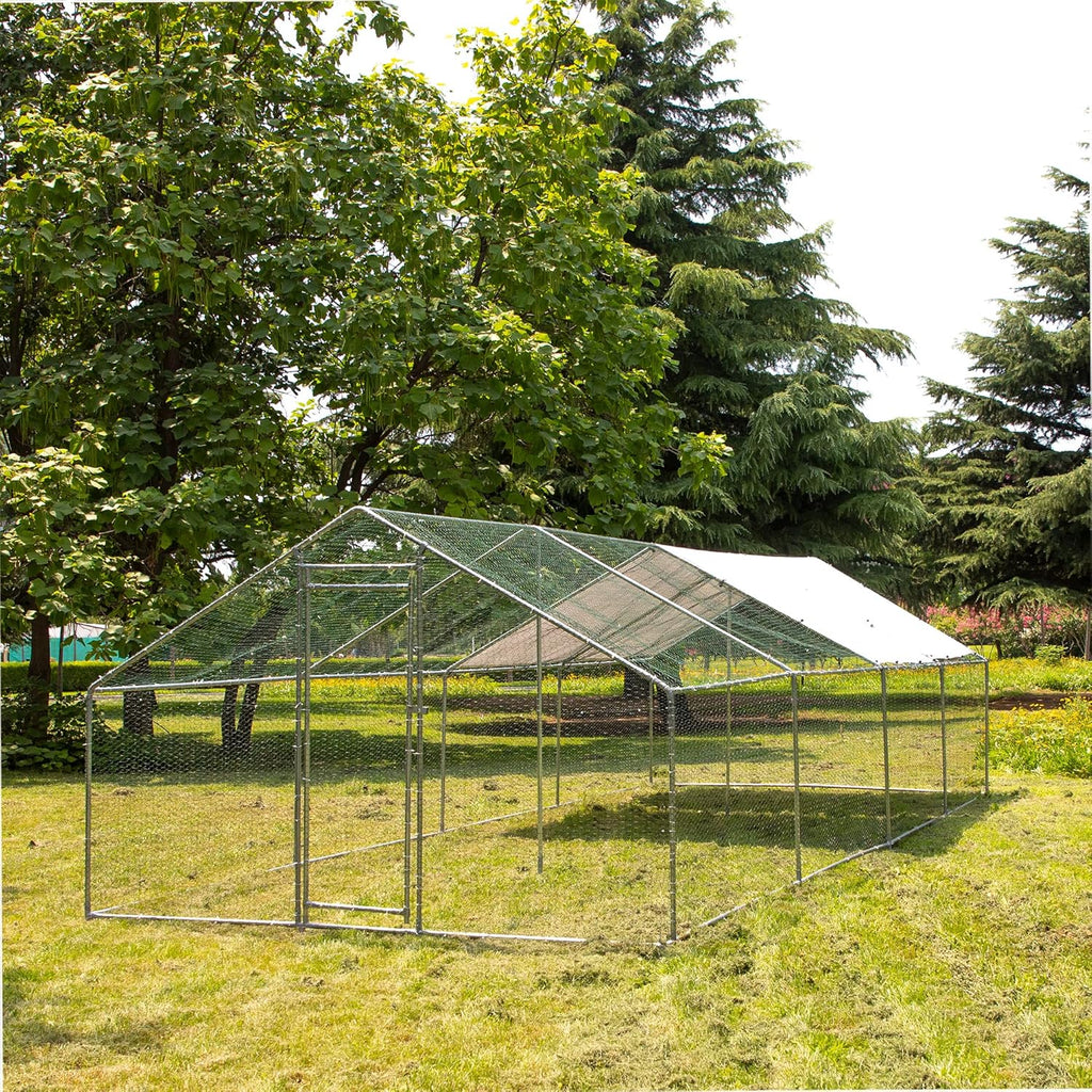 Large Metal Chicken Coop with Waterproof Cover, Anti-UV Cover for Outdoor (10' L x 25.5' W x 6.56' H) F4318