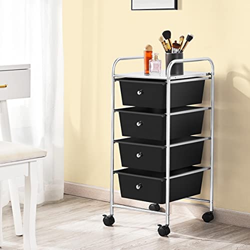 Black 4 Drawer Rolling Plastic Storage Cart M7215