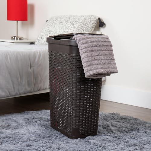 40L Slim Laundry Hamper with Lid, Plastic, White C1090
