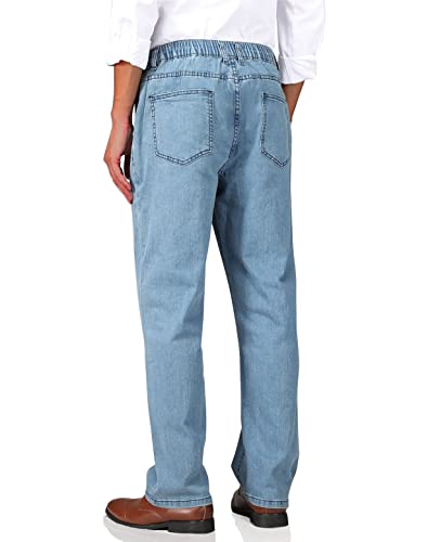 Mens Elastic Waist Jeans Relaxed Fit with Zipper and Button E28031