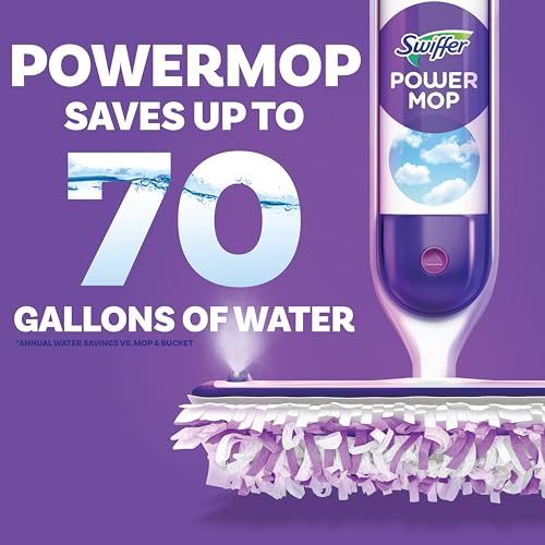 Swiffer Power Mop Wood, Hardwood Floor Cleaner Multi-Surface Cleaning Set includes PowerMop Wood, 2 Pads, 1 QuickDry Lemon Solution, & 2 Batteries B232