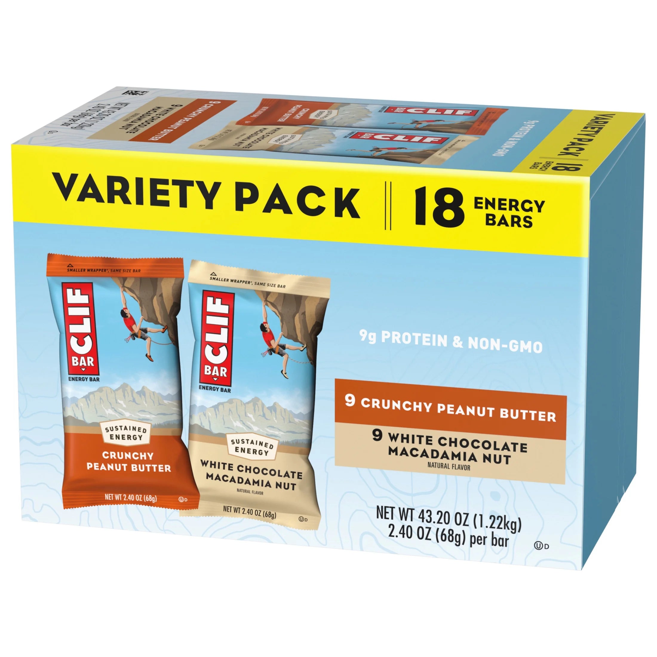 Crunchy Peanut Butter and White Chocolate Macadamia Nut Flavor Energy Bars, 2.4 oz (18 Count) E22077