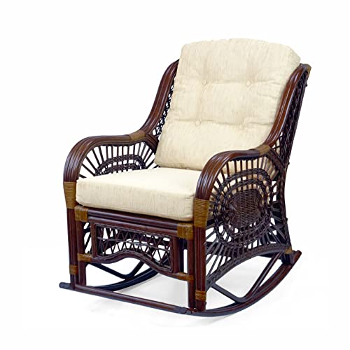 Natural Wicker Rattan Rocking Lounge Chair with Cream Cushion Z37468