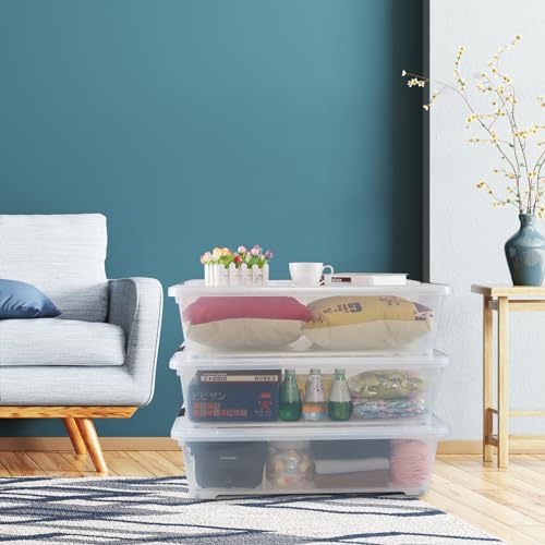3-Pack 50 Quart Clear Plastic Storage Bins with Wheels A30172