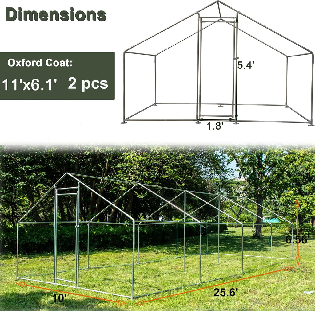 Large Metal Chicken Coop with Waterproof Cover, Anti-UV Cover for Outdoor (10' L x 25.5' W x 6.56' H) F4318