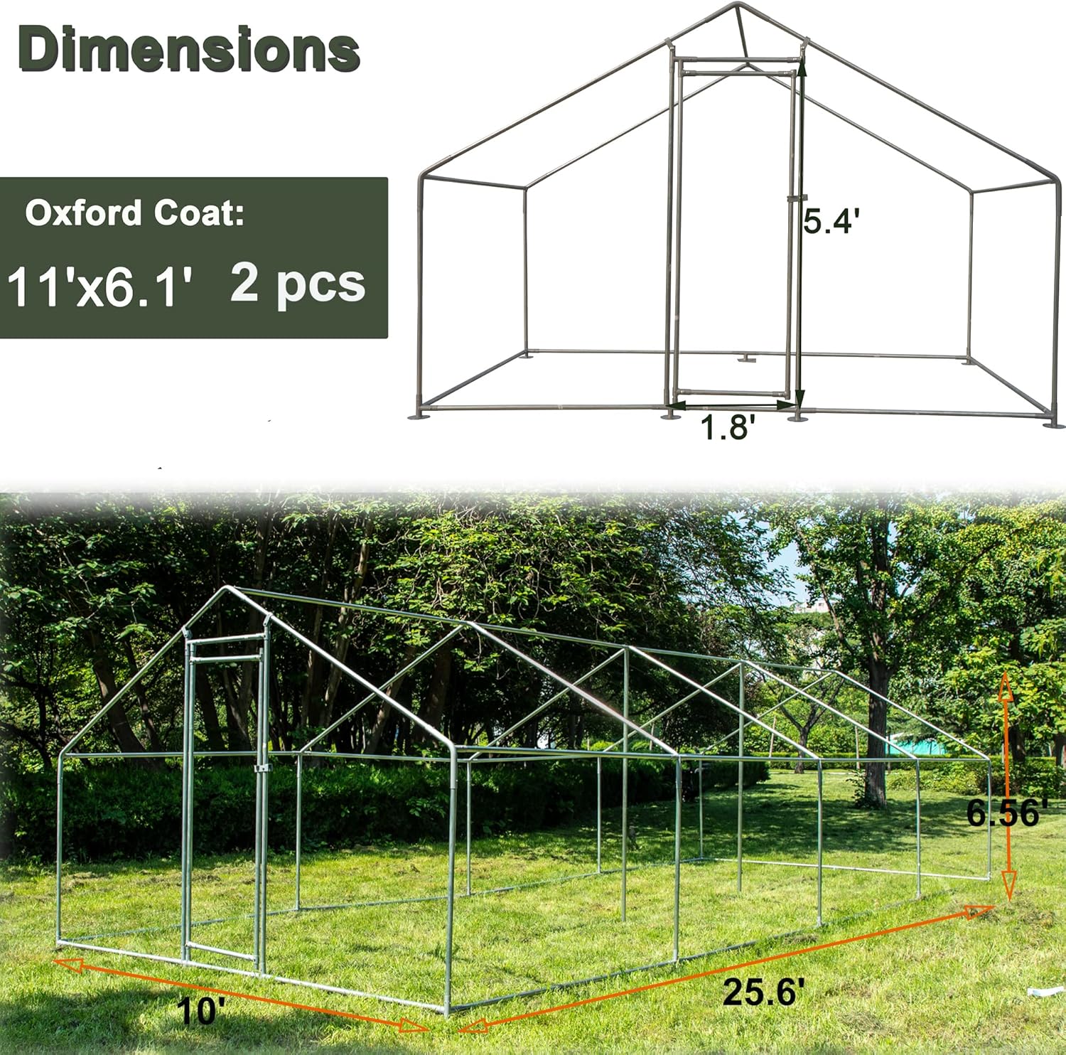 Large Metal Chicken Coop with Waterproof Cover, Anti-UV Cover for Outdoor (10' L x 25.5' W x 6.56' H) F4318