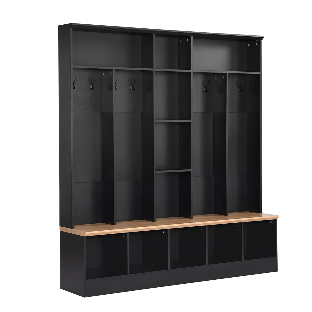 Black Hall Tree with Storage Bench and 8 Hooks P499768