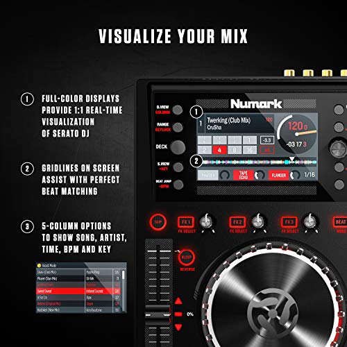 Four Deck DJ Controller with Dual High Resolution Displays, 16 Performance Pads and 5-Inch Metal Platters T2890