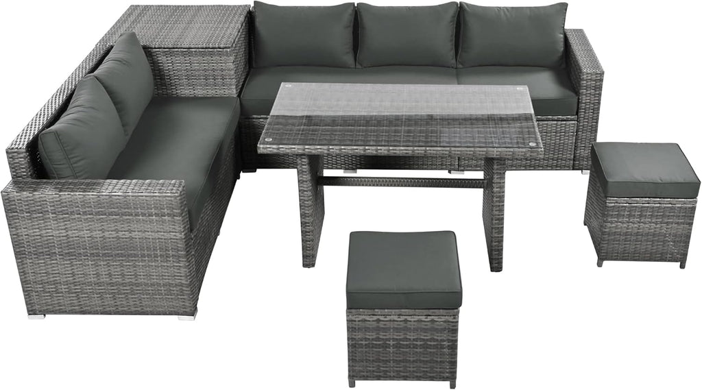 Grey 6-Piece PE Rattan Sofa Set with Tempered Glass Top Table S942