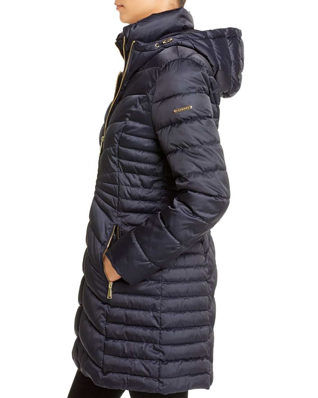 Black Faux-Fur-Trim Hooded Puffer Coat V73261